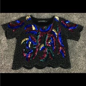 Boohoo NIGHT Black Colorful Sequined Top US Size 4 Women’s Very Good Condition